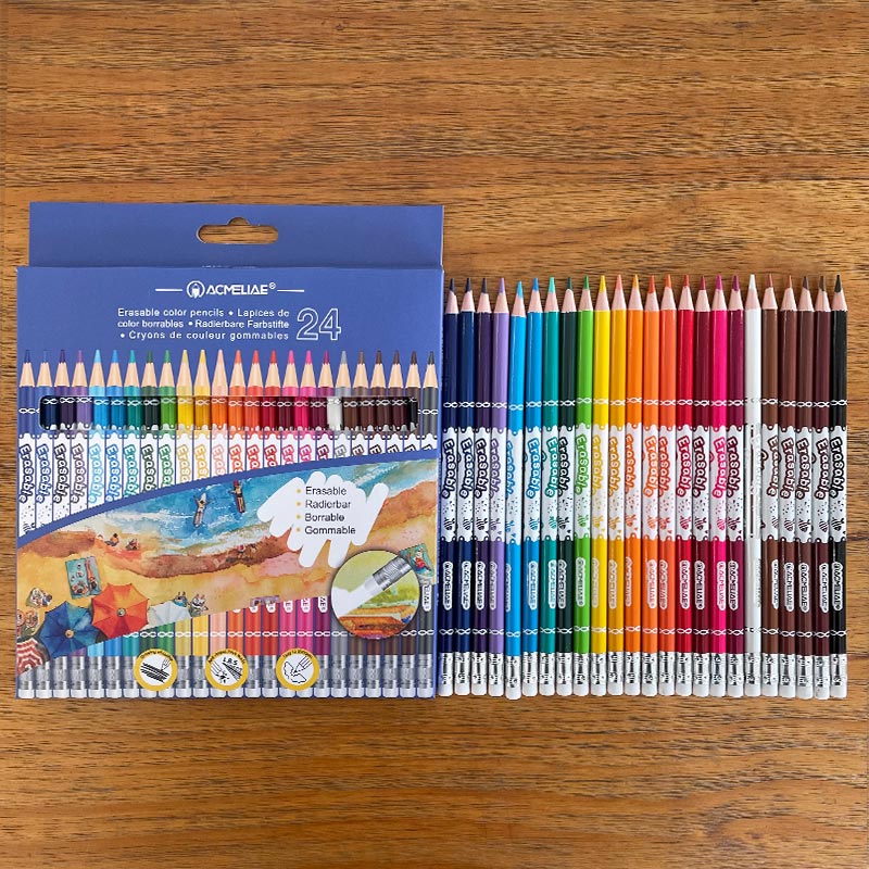 ACMELIAE 24pcs erasable color pencil with eraser full figure