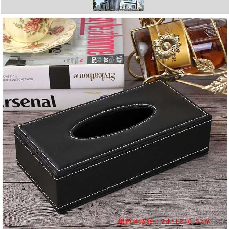 Leather car tissue box, pu tissue box, hotel room tissue box, creative gift with logo printing details Picture