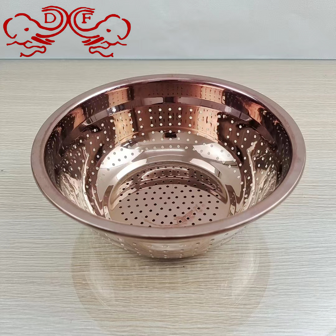 DF68098 thickened stainless steel rice sieve drainage basin, multi-hole basket, vegetable washing basin, rice washing basin, leaky basin, round DF TRADINGHOUSE details Picture