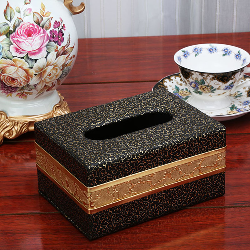 Gold-edge leather household tissue box, European-style car leather tissue box, tissue box manufacturer wholesale detail image 12