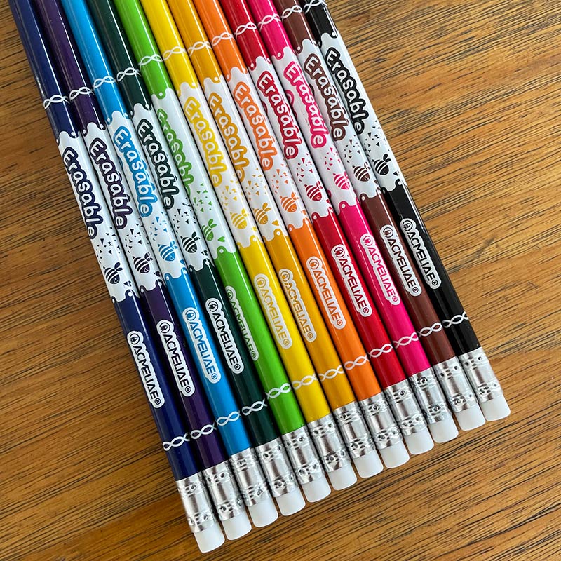 ACMELIAE 12pcs erasable color pencil with eraser details Picture
