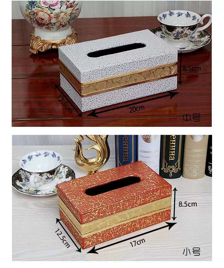 Gold-edge leather household tissue box, European-style car leather tissue box, tissue box manufacturer wholesale detail image 2