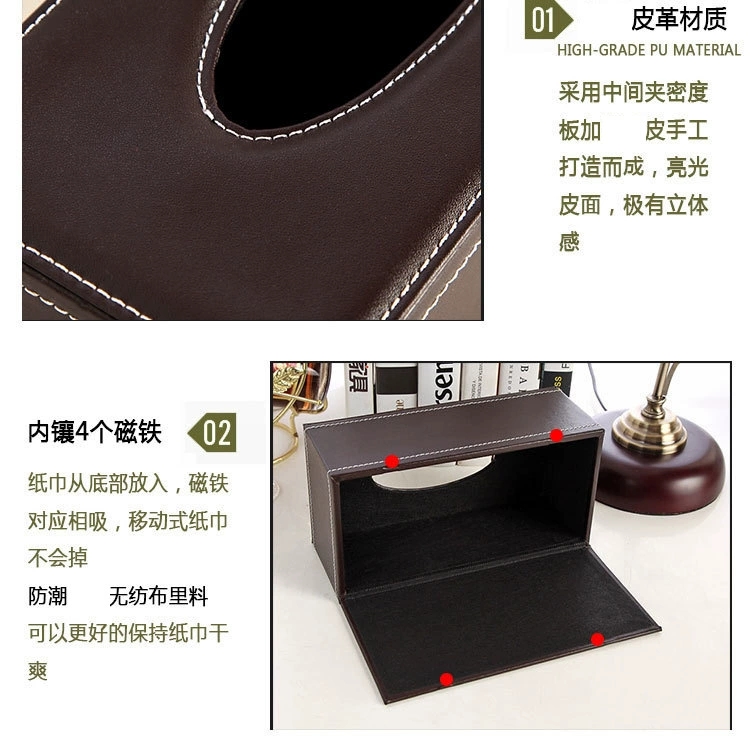 Leather car tissue box, pu tissue box, hotel room tissue box, creative gift with logo printing detail image 1