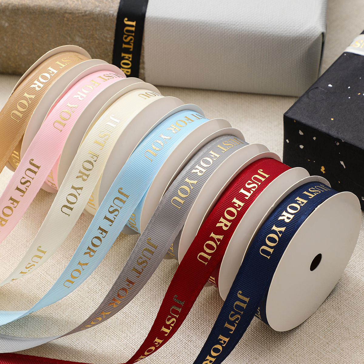16MM gold-embossed edge ribbed letter flower gift packaging bow ribbon