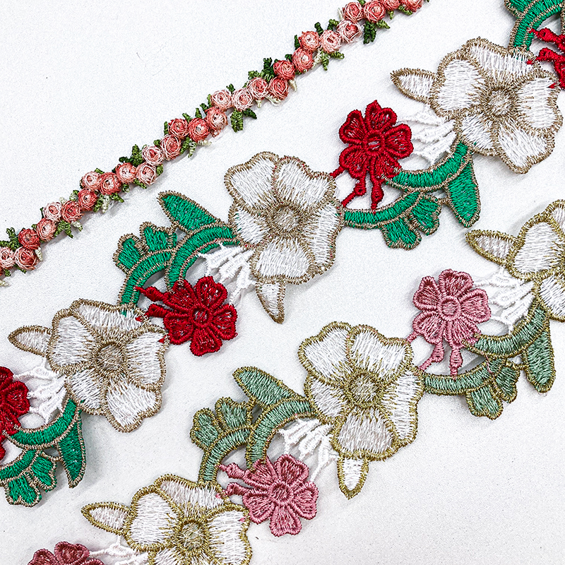 厂家直销水溶多色玫瑰花花个刺绣花边 窗帘服饰桌垫民族风异域辅料手工DIY