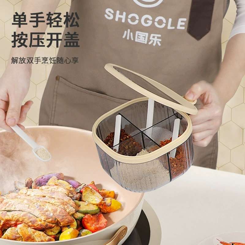 X111-3798 Light Luxury Transparent Four-Style Flavor Box Set for Home Kitchen Salt and Monosodium glutamate Application Scenario