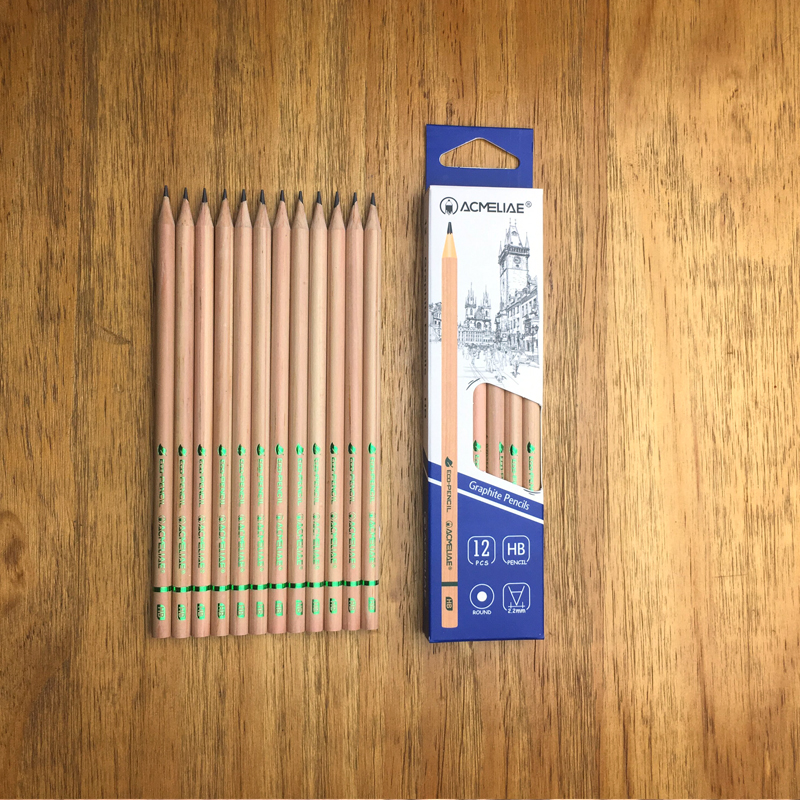 ACMELIAE Natural Wood Foil Transfer Printing HB Pencil Round Specification drawing