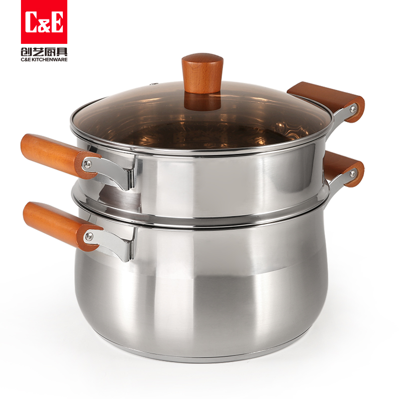 C&E Creative Steamer 304 stainless steel, double-layer multi-functional pot with top steaming and bottom boiling, large-capacity soup pot, kitchenware for home use Application Scenario
