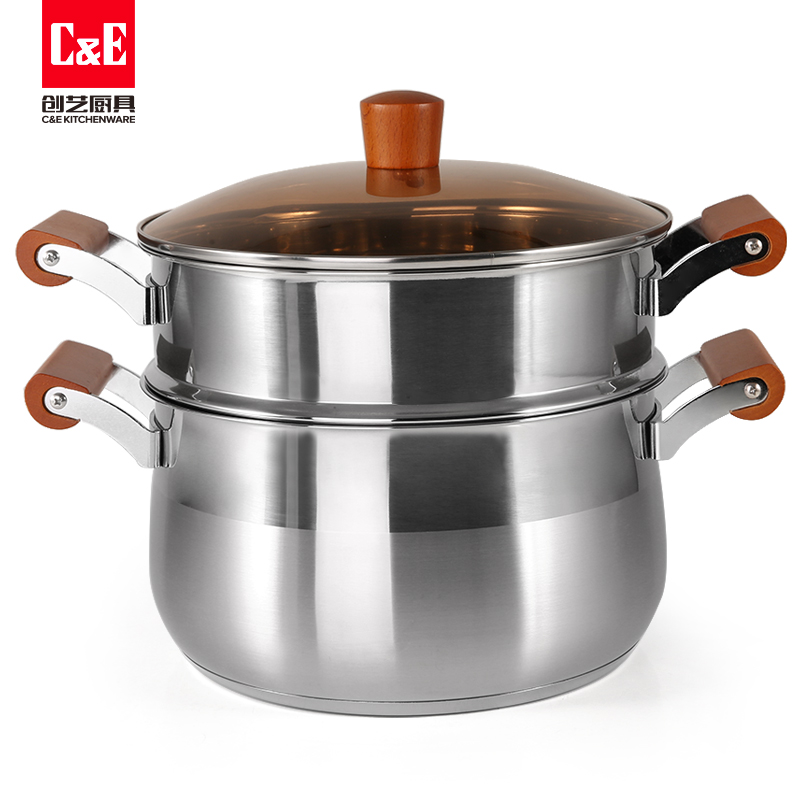 C&E Creative Steamer 304 stainless steel, double-layer multi-functional pot with top steaming and bottom boiling, large-capacity soup pot, kitchenware for home use