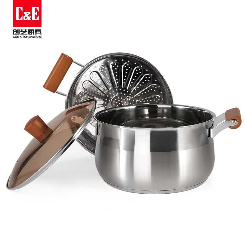 C&E Creative Steamer 304 stainless steel, double-layer multi-functional pot with top steaming and bottom boiling, large-capacity soup pot, kitchenware for home use pic 9