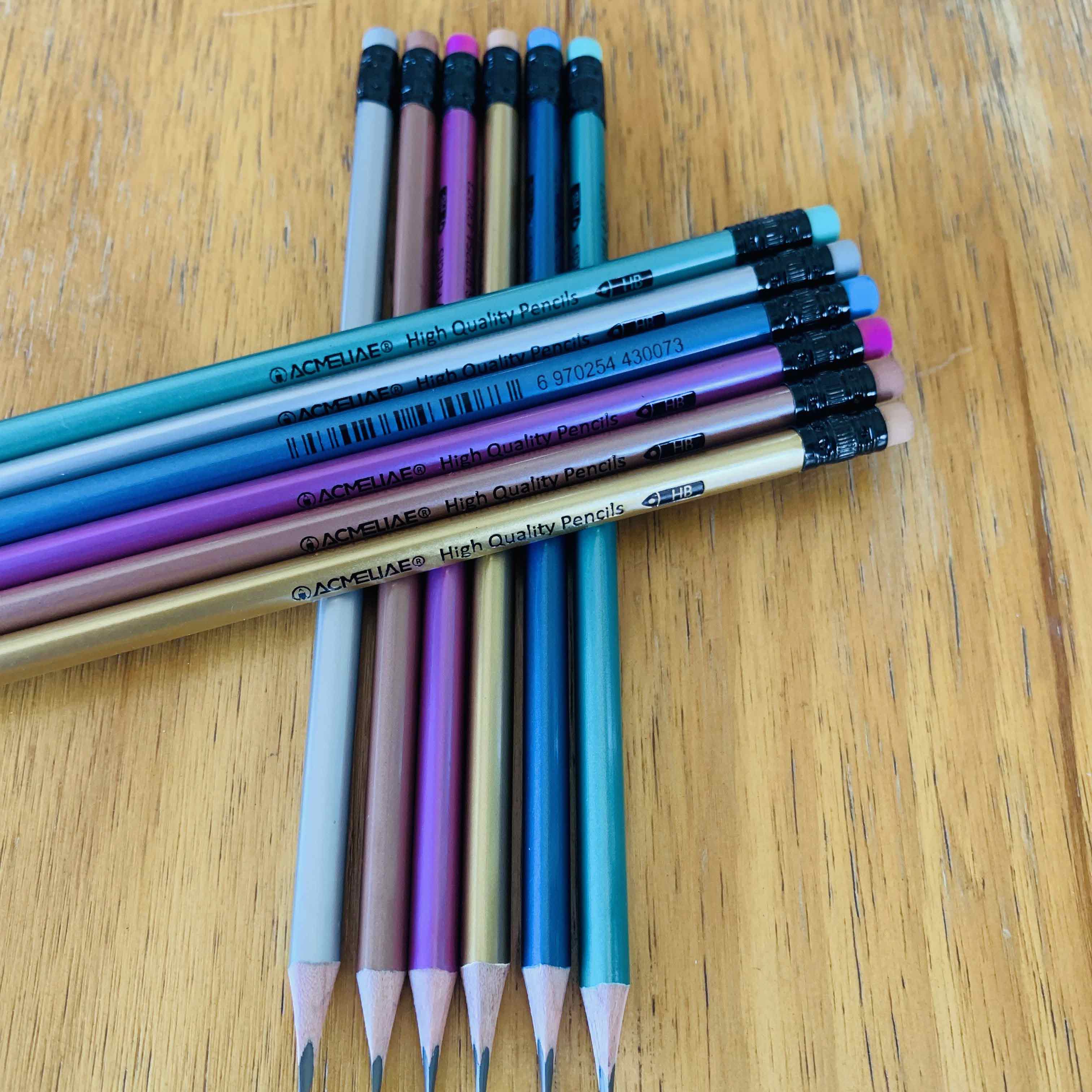 ACMELIAE Metallic Coating HB Pencil Triangular with eraser Specification drawing