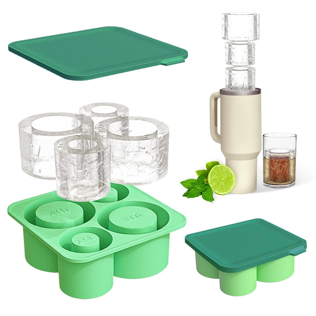 Silicone Ice Maker 4 Hollow Ice Cube Tray for Tumbler Cup