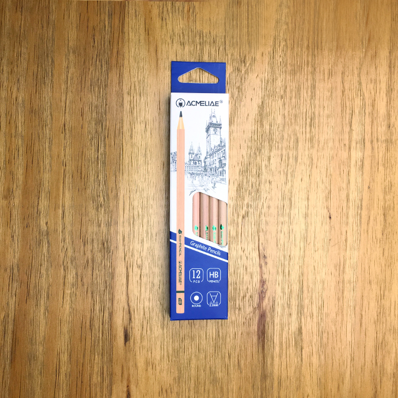 ACMELIAE Natural Wood Foil Transfer Printing HB Pencil Round full figure