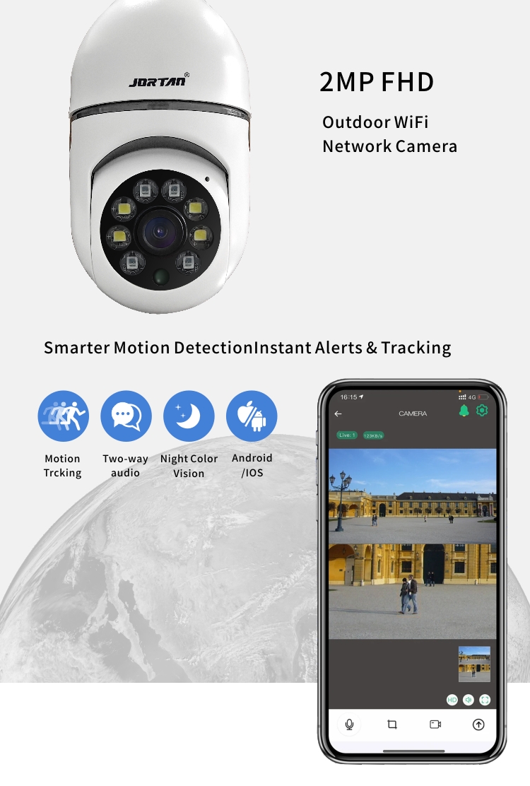 乔泰JT-8177HXM 网络监控200万 E27螺口双光源 灯泡形智能家居户外安全网络监控防水迷你详情8