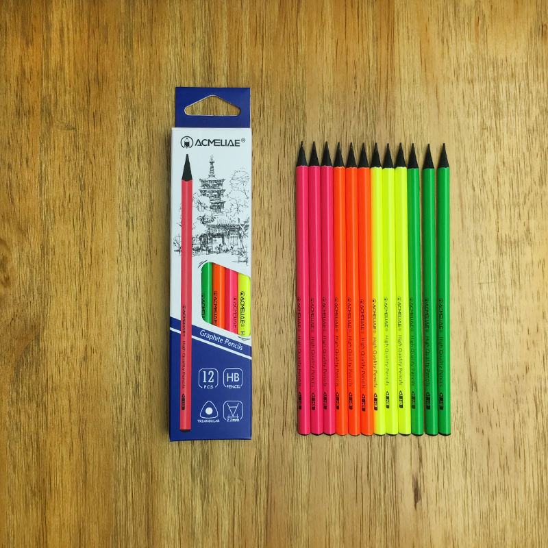 ACMELIAE Neon Coating Black Wood HB Dipped Pencil Triangular Specification drawing
