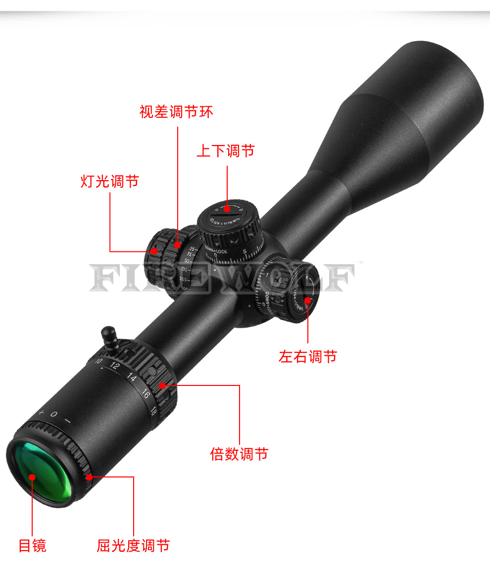 3301120 FIREWOLF3-18X50FFP前置瞄准镜SFIR广角薄壁带锁红绿十字镜瞄准器详情6