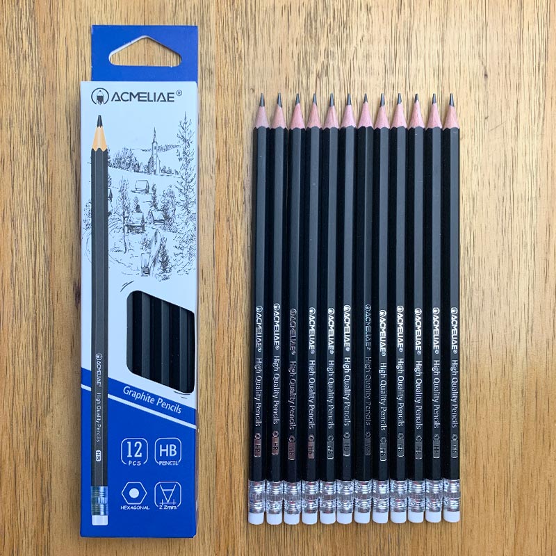 ACMELIAE Matt Black Body HB Eraser Pencil Hexagonal 43190 full figure