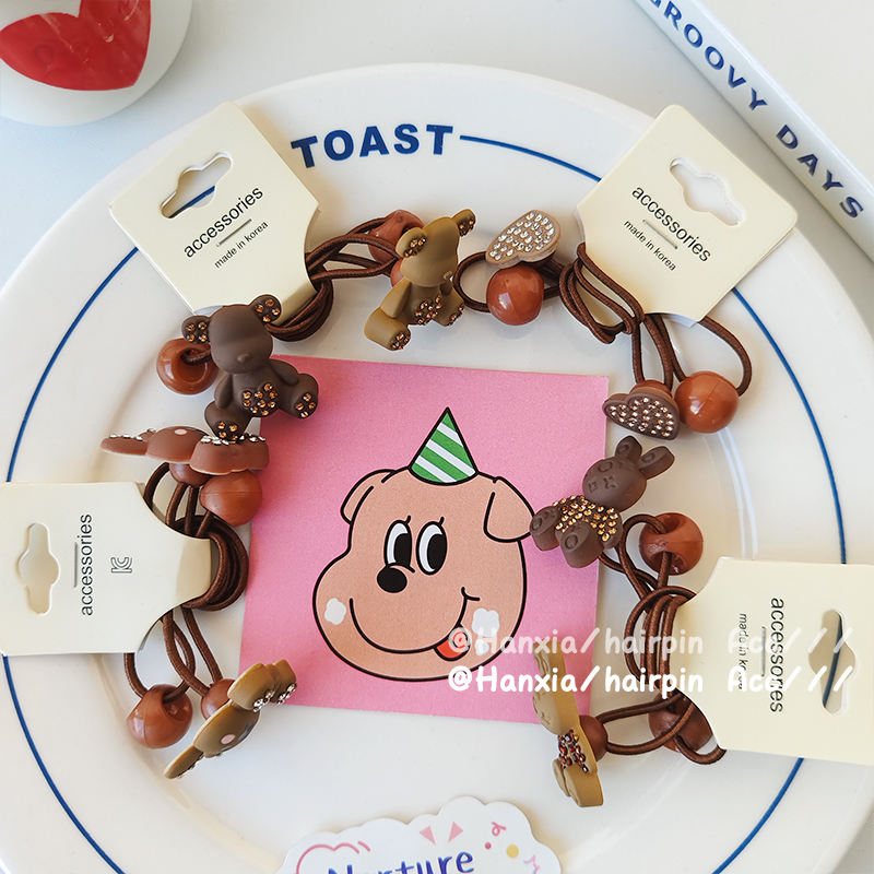 New Korean version autumn and winter children's rubber band, heart bear decorative hair tie, baby hair band, high elasticity and simple hair tie