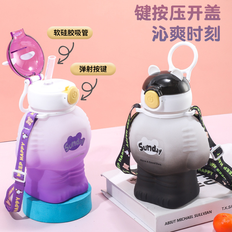H164-HY-028 robot children's water cup, large-capacity student straw cup, cute, cool, portable, food-grade Specification image