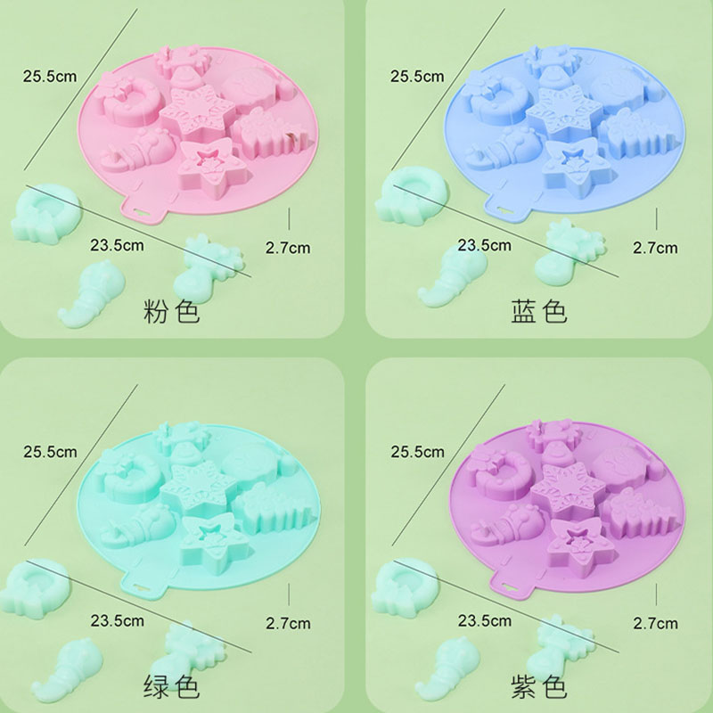 7 Cavity Christmas Silicone Cake Candy Baking Chocolate Mold白底实物图