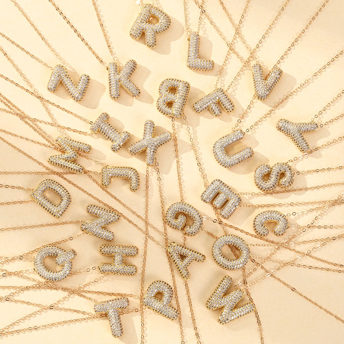 Simple and fashionable, light luxury, slightly inlaid zircon letter necklace pendant, copper 26-letter pendant collarbone chain accessory necklace