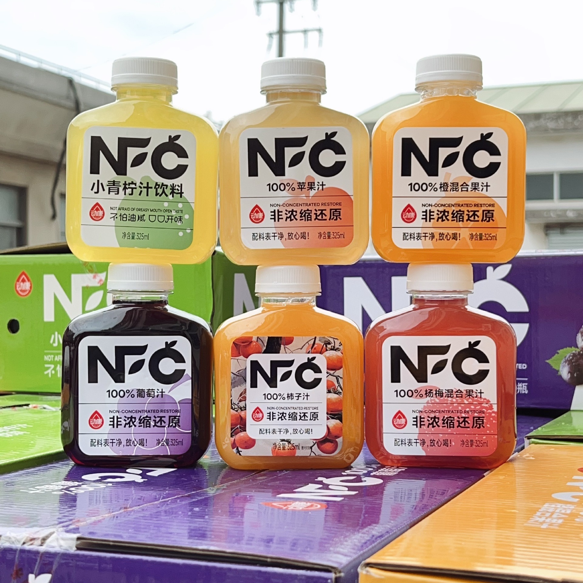 包邮批发动康NFC葡萄汁325ml/瓶柿子汁非浓缩还原苹果果汁饮料