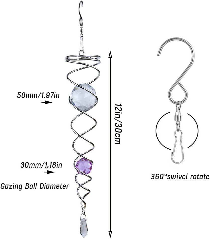 Spinart旋转风铃旋尾不锈钢电镀水晶玻璃球吊坠螺旋尾巴风转漩尾详情4