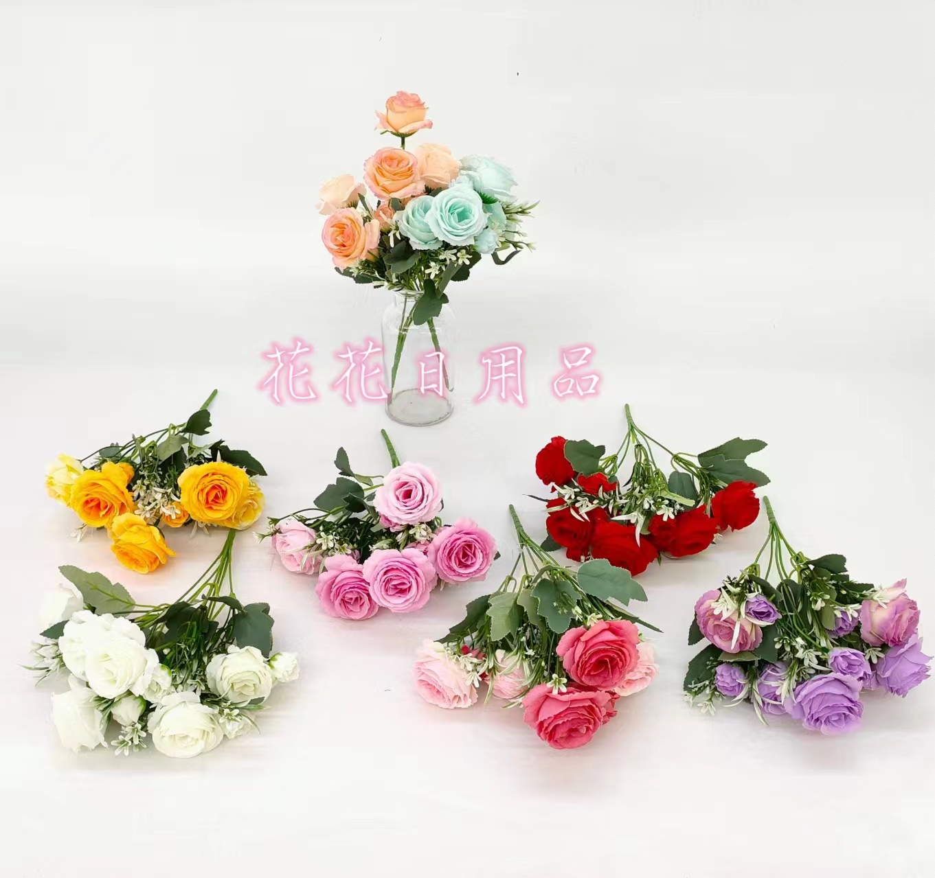 Artificial Flower Fake Flower Bonsai Single 5 Fork Vase Rose Decoration