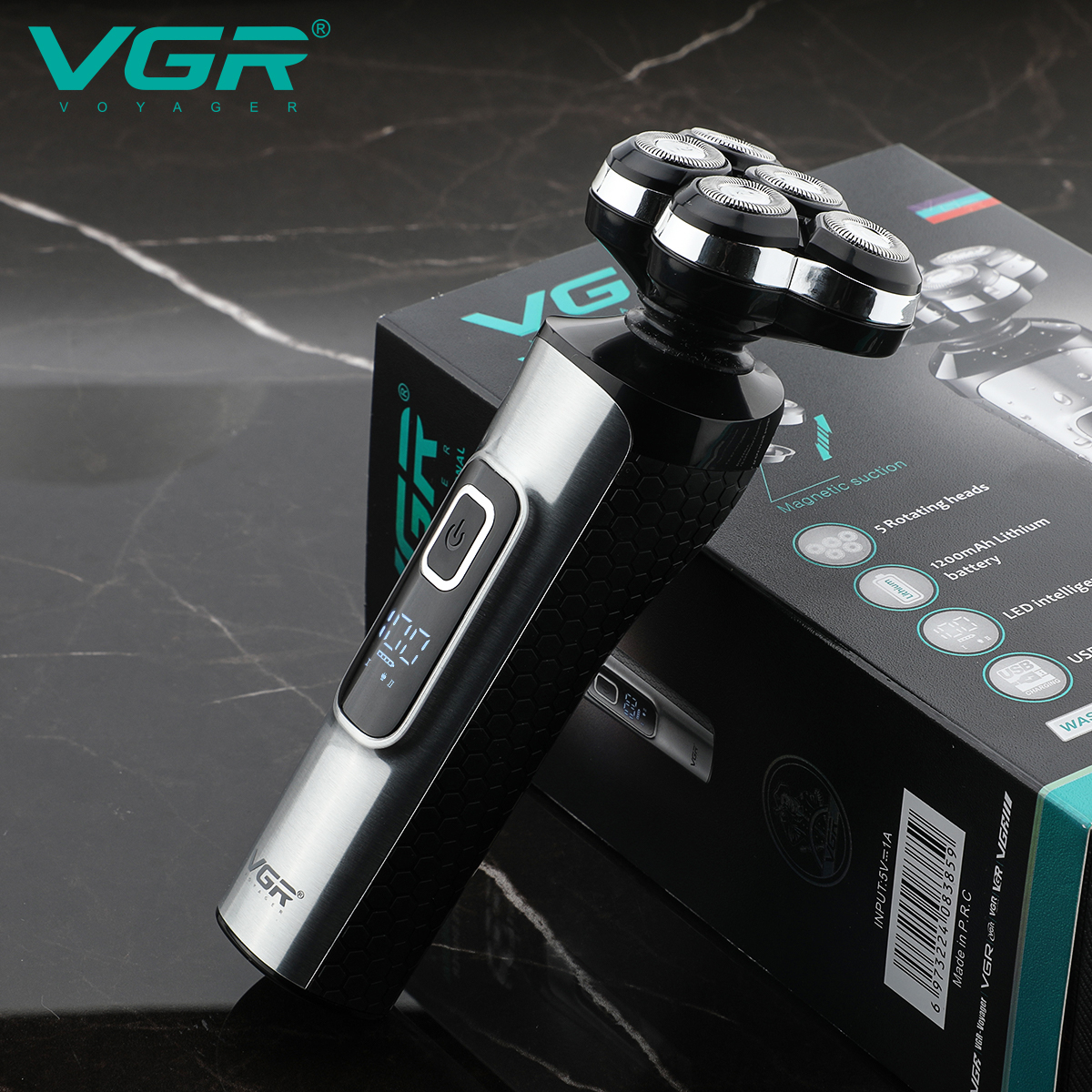 VGR385 Five-head magnetic floating razor with LCD digital display, multi-waterproof and long-lasting razor Specification image