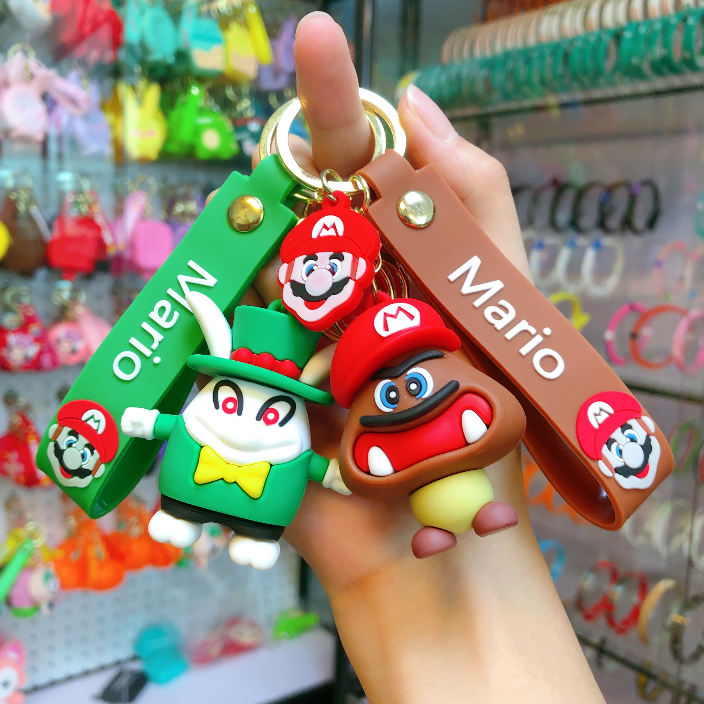 Mario cute anime key chain, key rope, car key pendant, figurine, creative bag pendant, key chain details Picture