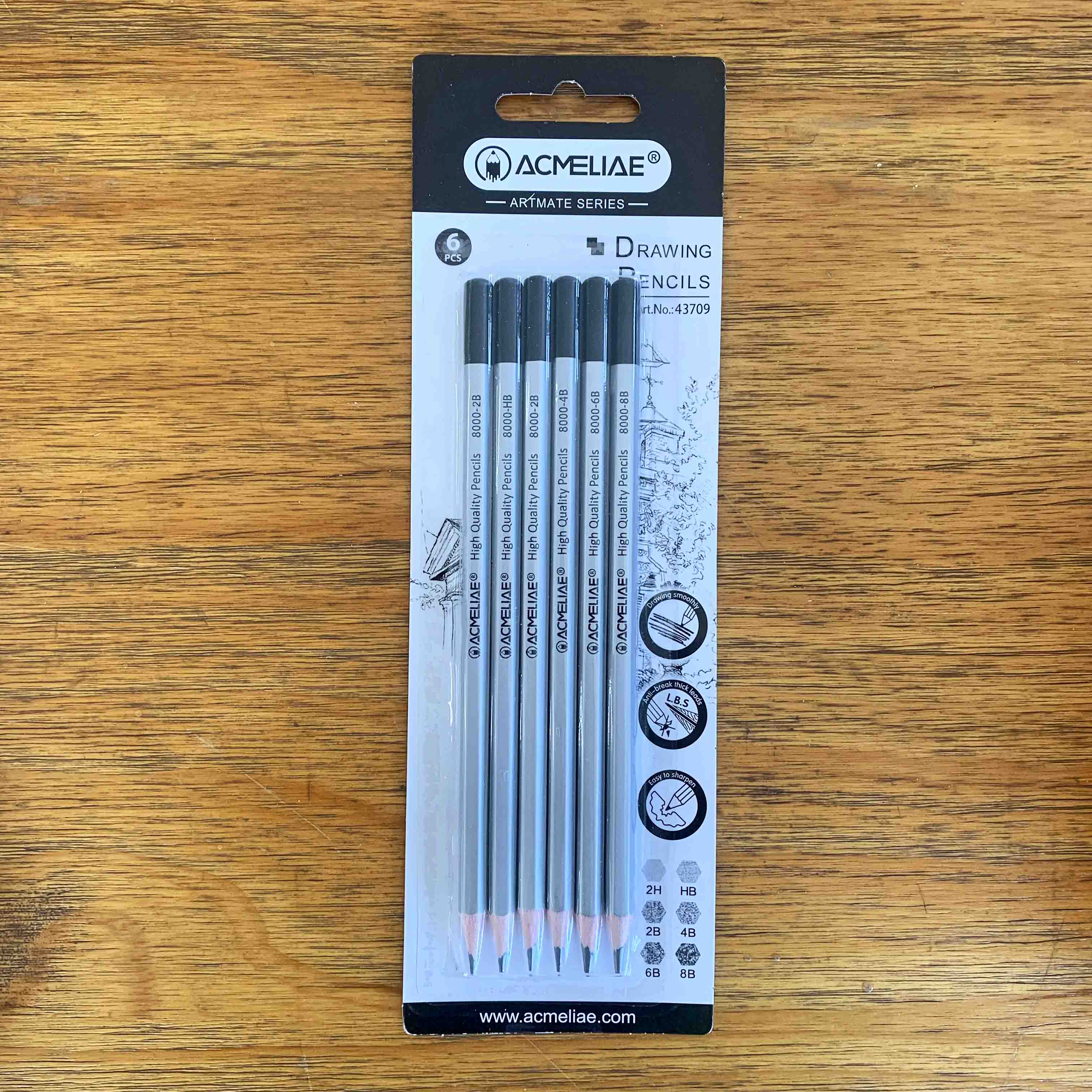 ACMELIAE 2H,HB,2B,4B,6B,8B drawing pencils full figure