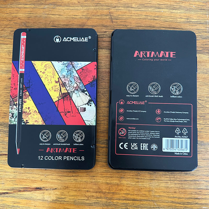 ACMELIAE 7”12 colors Artmate Black wood metal box coloring pencil set  full figure