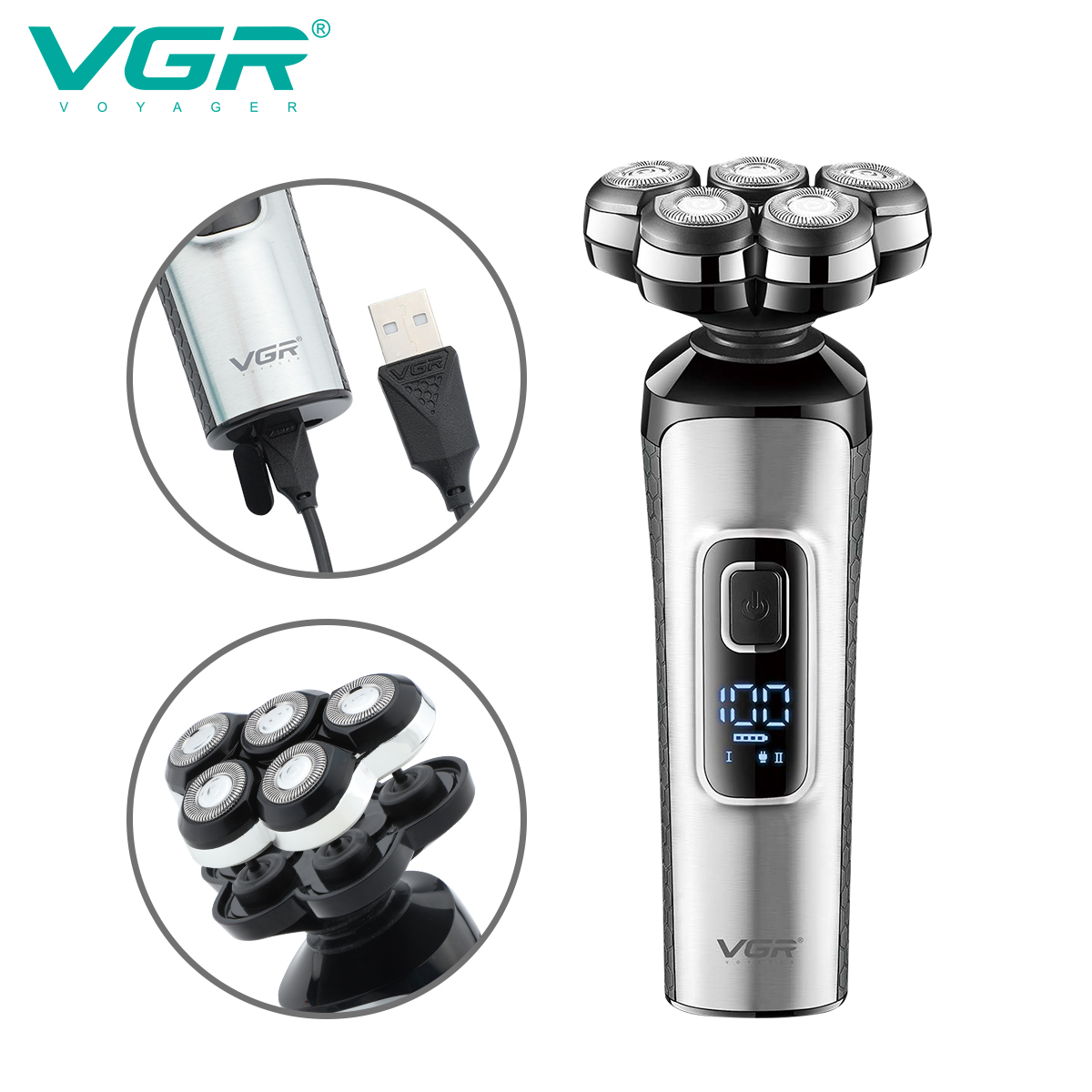 VGR385 Five-head magnetic floating razor with LCD digital display, multi-waterproof and long-lasting razor details Picture