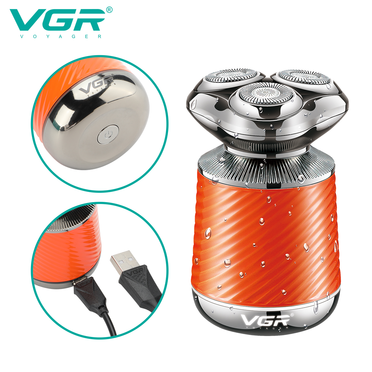 VGR391 Metal Magnetic three-head multi-functional waterproof Shaver set Specification image