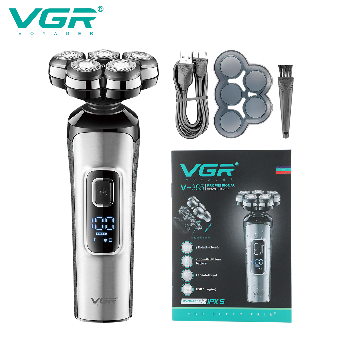 VGR385 Five-head magnetic floating razor with LCD digital display, multi-waterproof and long-lasting razor