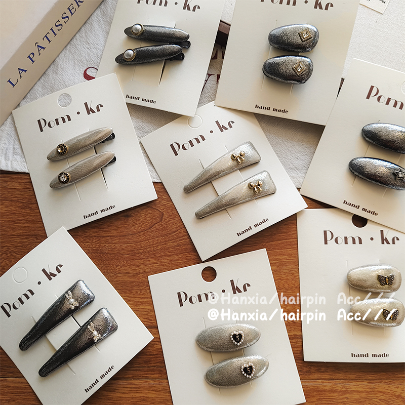 The new cold style star silver leather heart-shaped butterfly diamond hair clip is fashionable, elegant and versatile. It's a duckbill clip Specification image