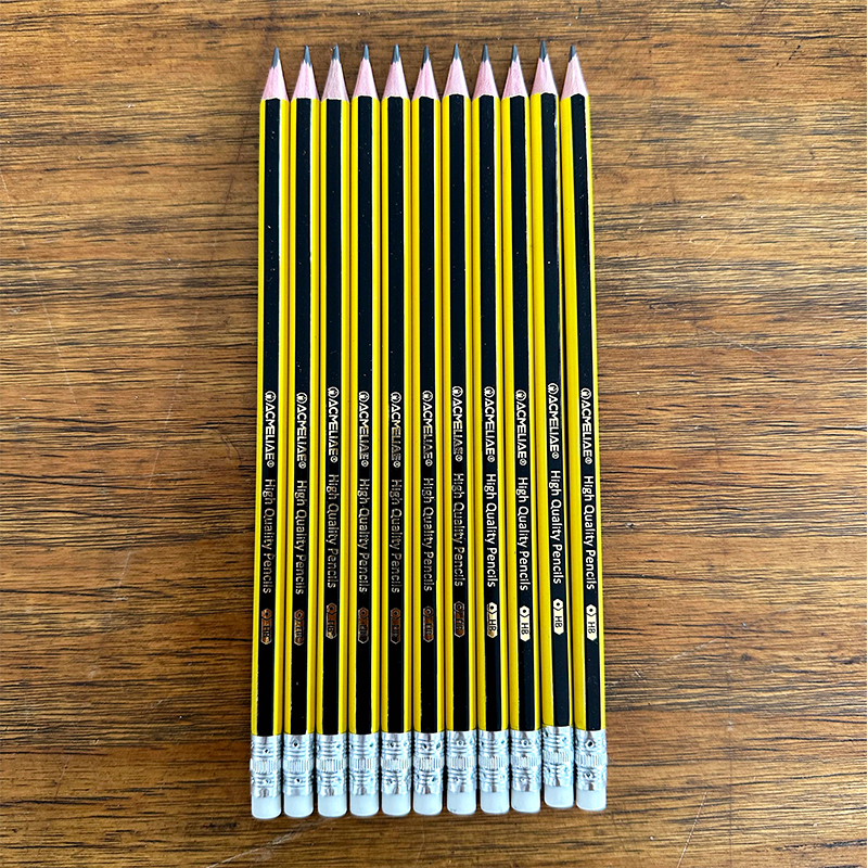 ACMELIAE HBPencil with eraser,Black/Yellow Striped-Hexagonal details Picture