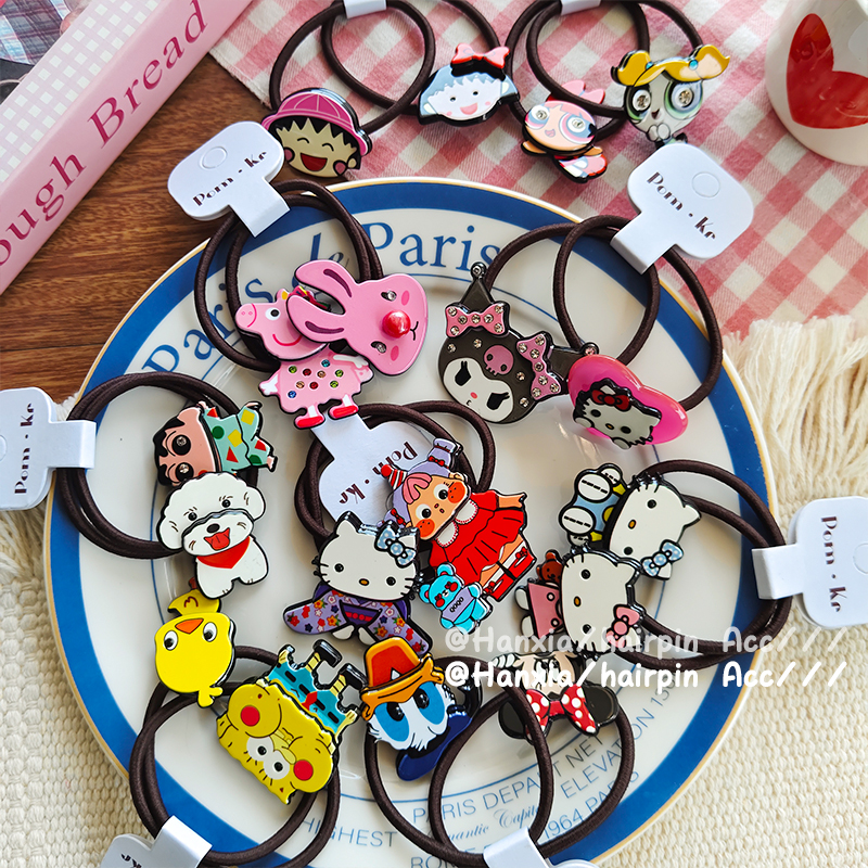 新款可爱儿童百搭醋酸发圈卡通图案发绳高弹力马尾发圈发饰头饰