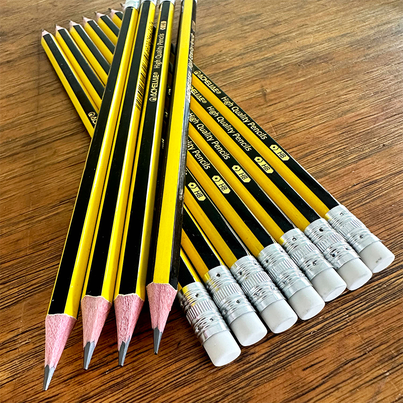 ACMELIAE HBPencil with eraser,Black/Yellow Striped-Hexagonal Specification drawing