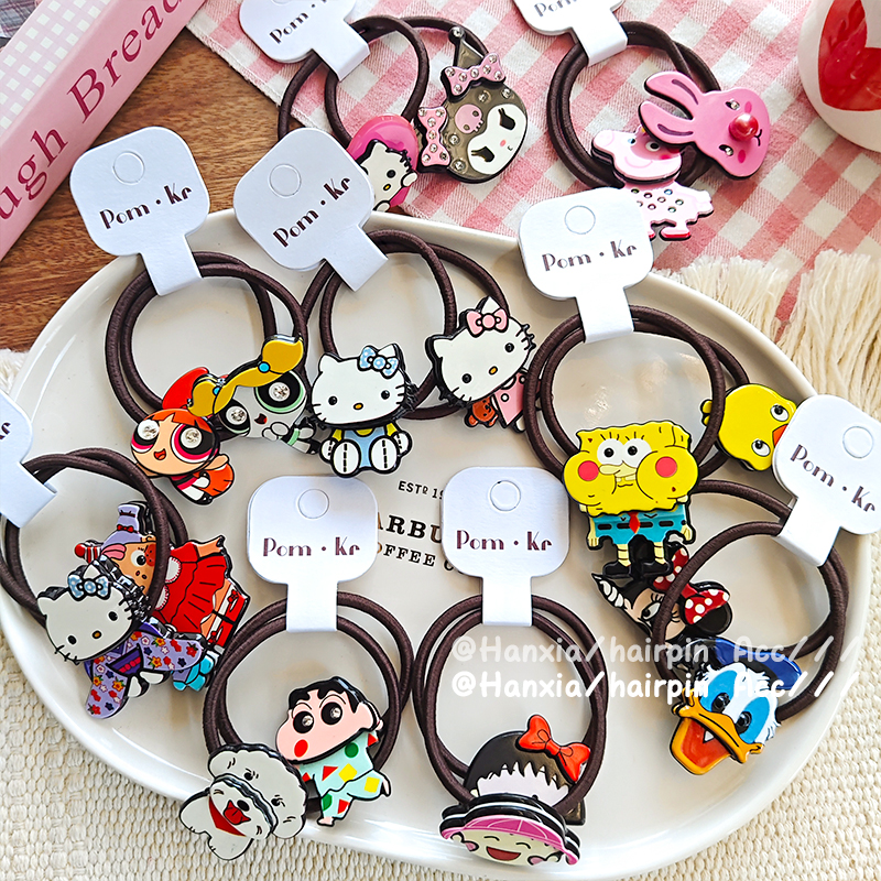New cute children's versatile acetate hair bands, cartoon pattern hair ties, high-elasticity ponytail hair bands, hair accessories and headwear details Picture
