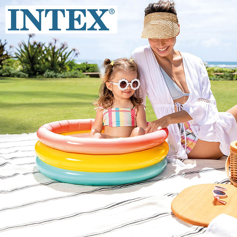 INTEX57107 Fluorescent inflatable baby pool Baby toy pool bathtub Rainbow three-ring baby wading pool thumbnail
