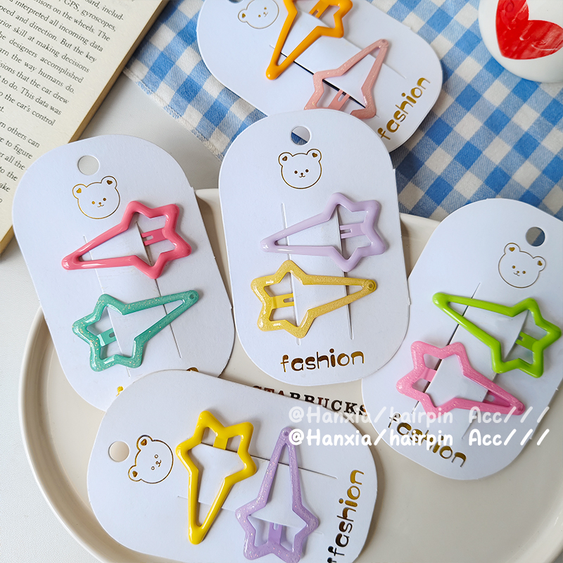New cartoon color star bb with fine flash side clips, bangs clips, twist hair clips and hairpins for girls Item Picture