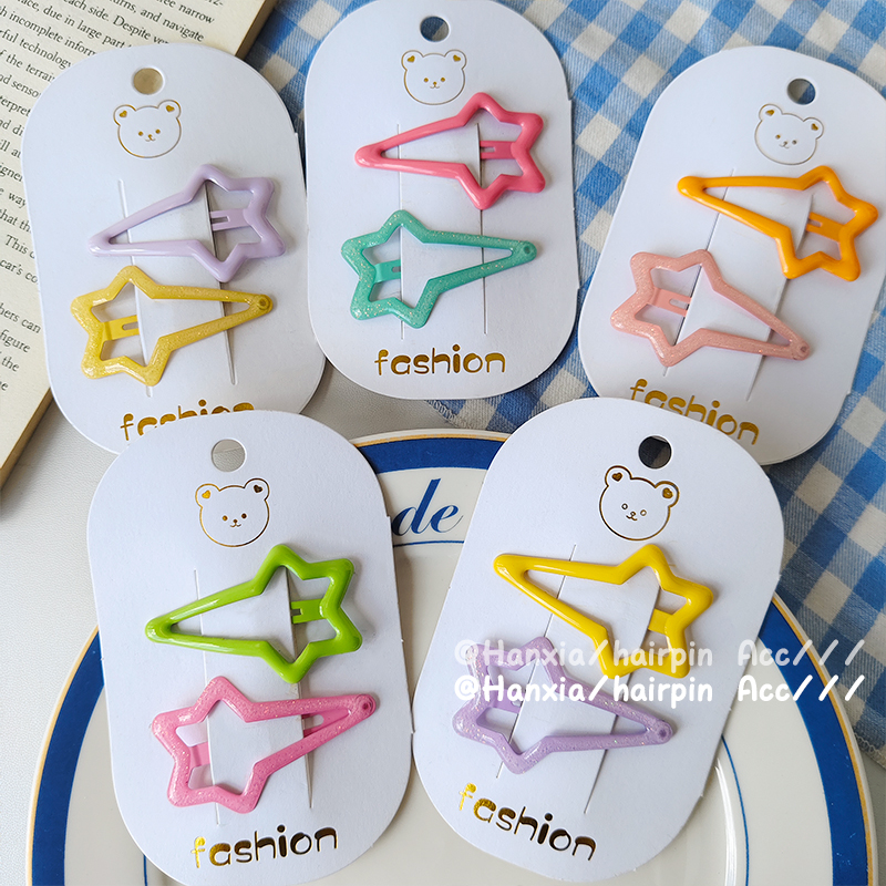 New cartoon color star bb with fine flash side clips, bangs clips, twist hair clips and hairpins for girls