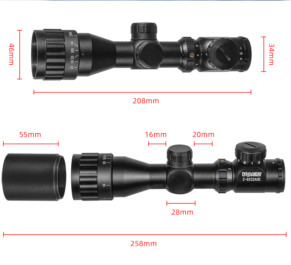 31016 火狼 VOMZ 2-6X32AOE 五线分化 短款变倍高清瞄准器瞄准镜十字镜详情6