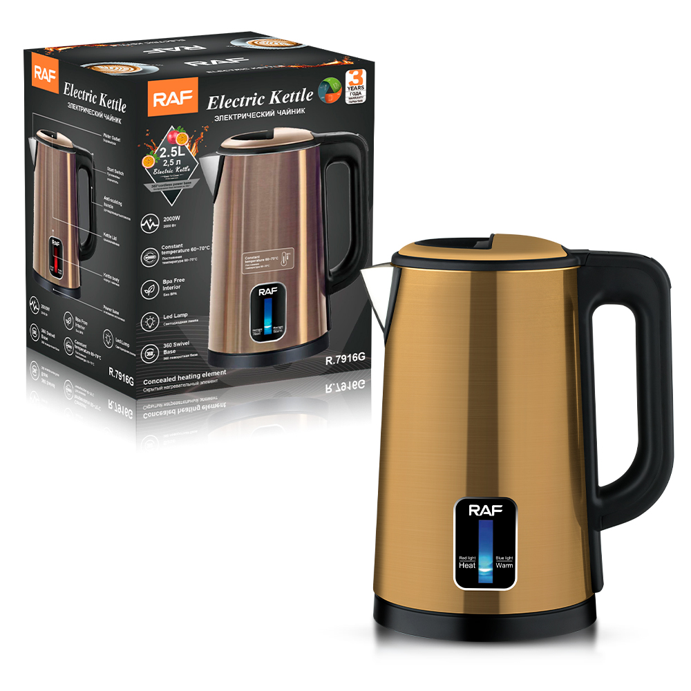 RAF European and American cross-border electric kettle, stainless steel household insulated kettle, 2.5L, automatic power-off, large capacity R.7916 Item Picture