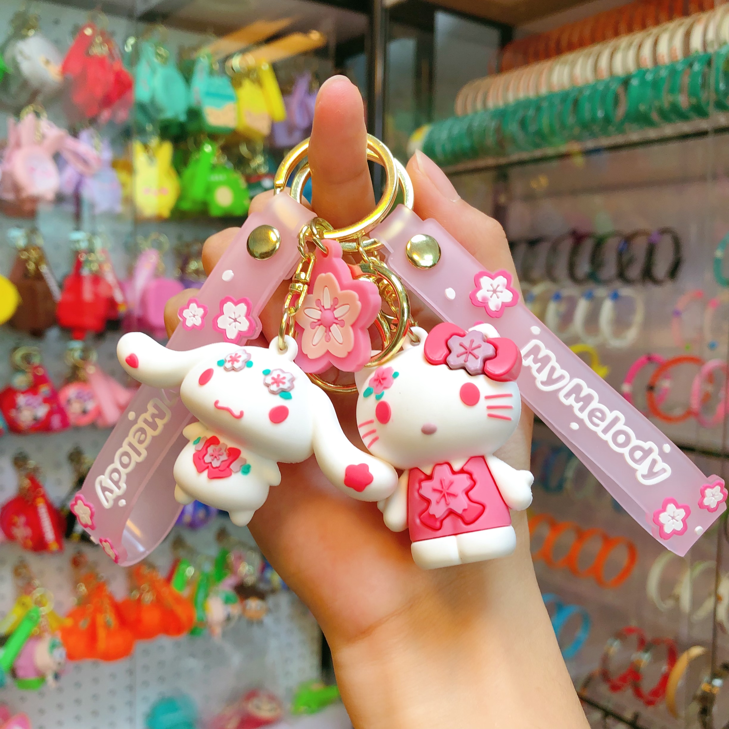 Sakura Sanrio Keychain Pendant Figurine Set, Pink Sakura Series Kuromi Laurel Dog Figurine Pendant Specification image