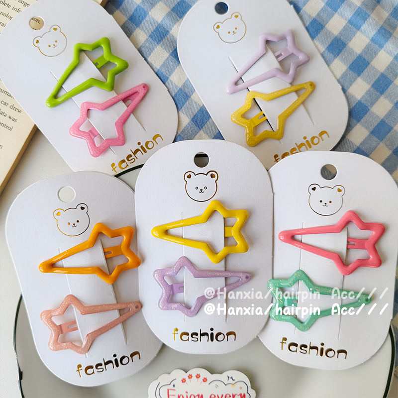 New cartoon color star bb with fine flash side clips, bangs clips, twist hair clips and hairpins for girls Specification image