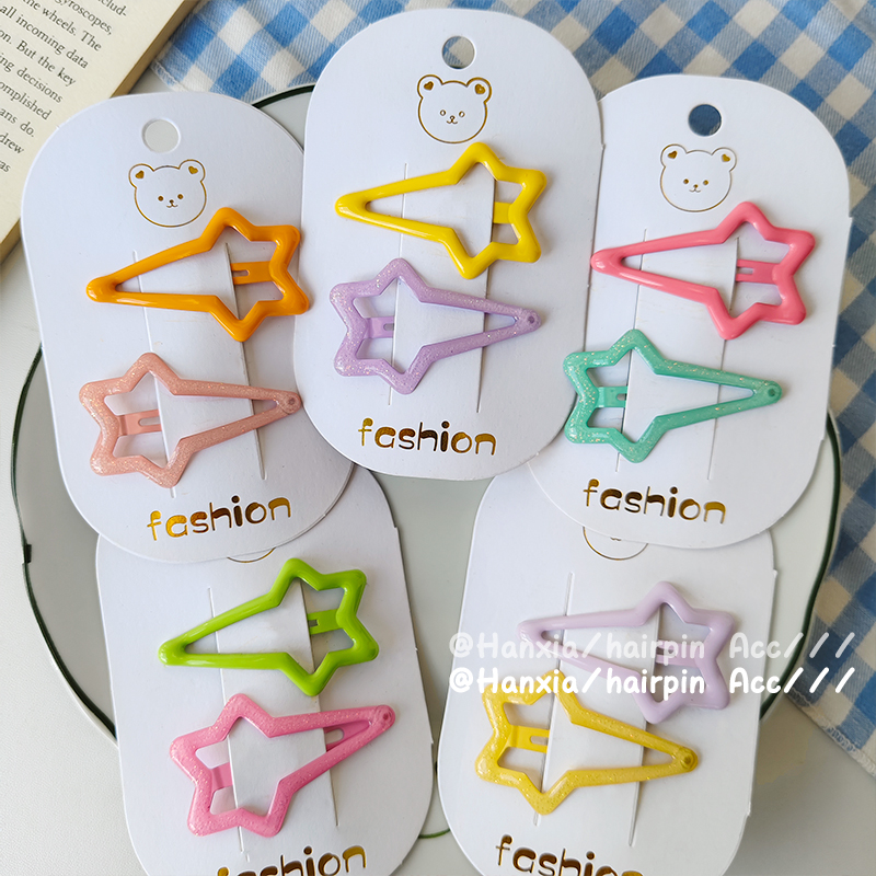 New cartoon color star bb with fine flash side clips, bangs clips, twist hair clips and hairpins for girls Application Scenario
