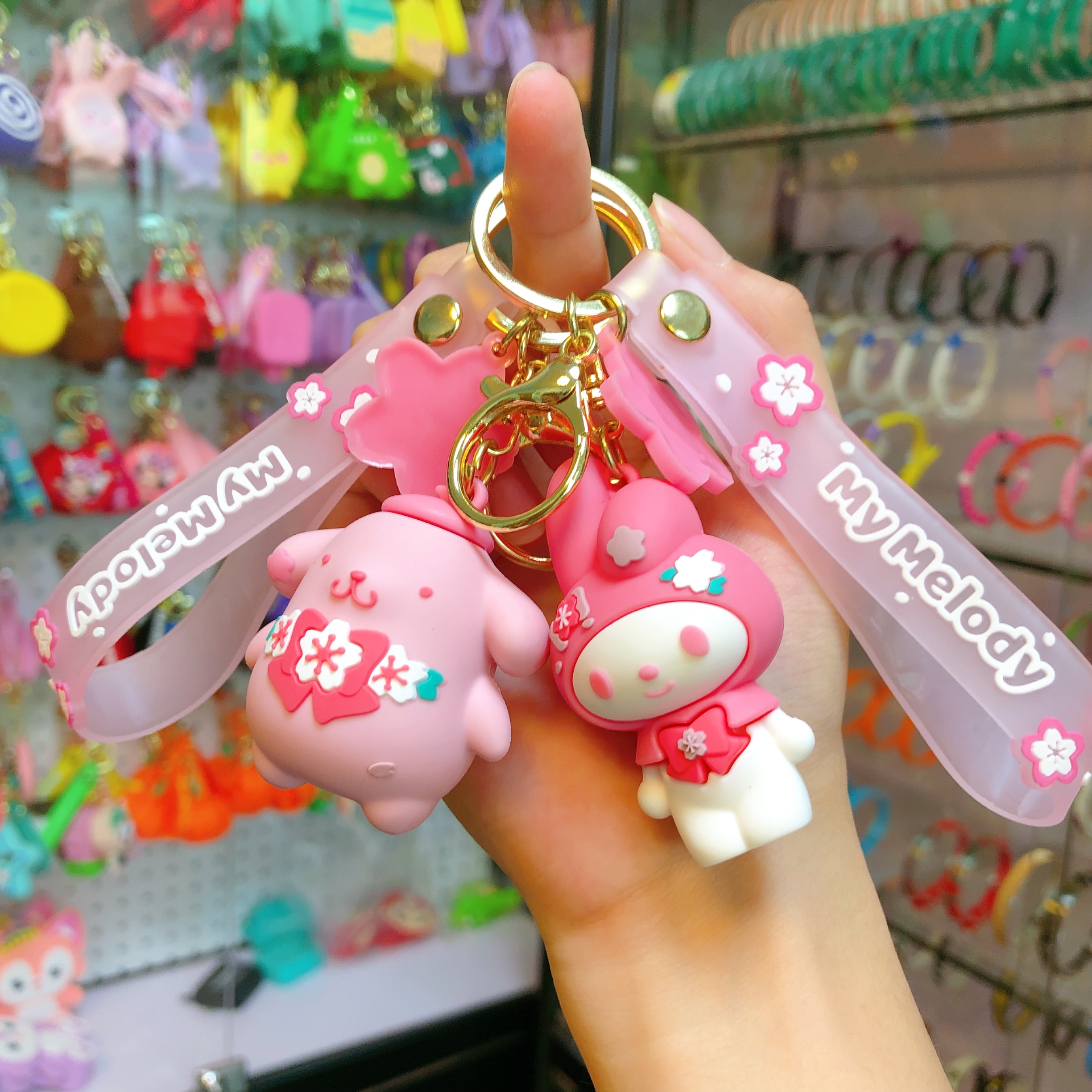 Sakura Sanrio Keychain Pendant Figurine Set, Pink Sakura Series Kuromi Laurel Dog Figurine Pendant details Picture