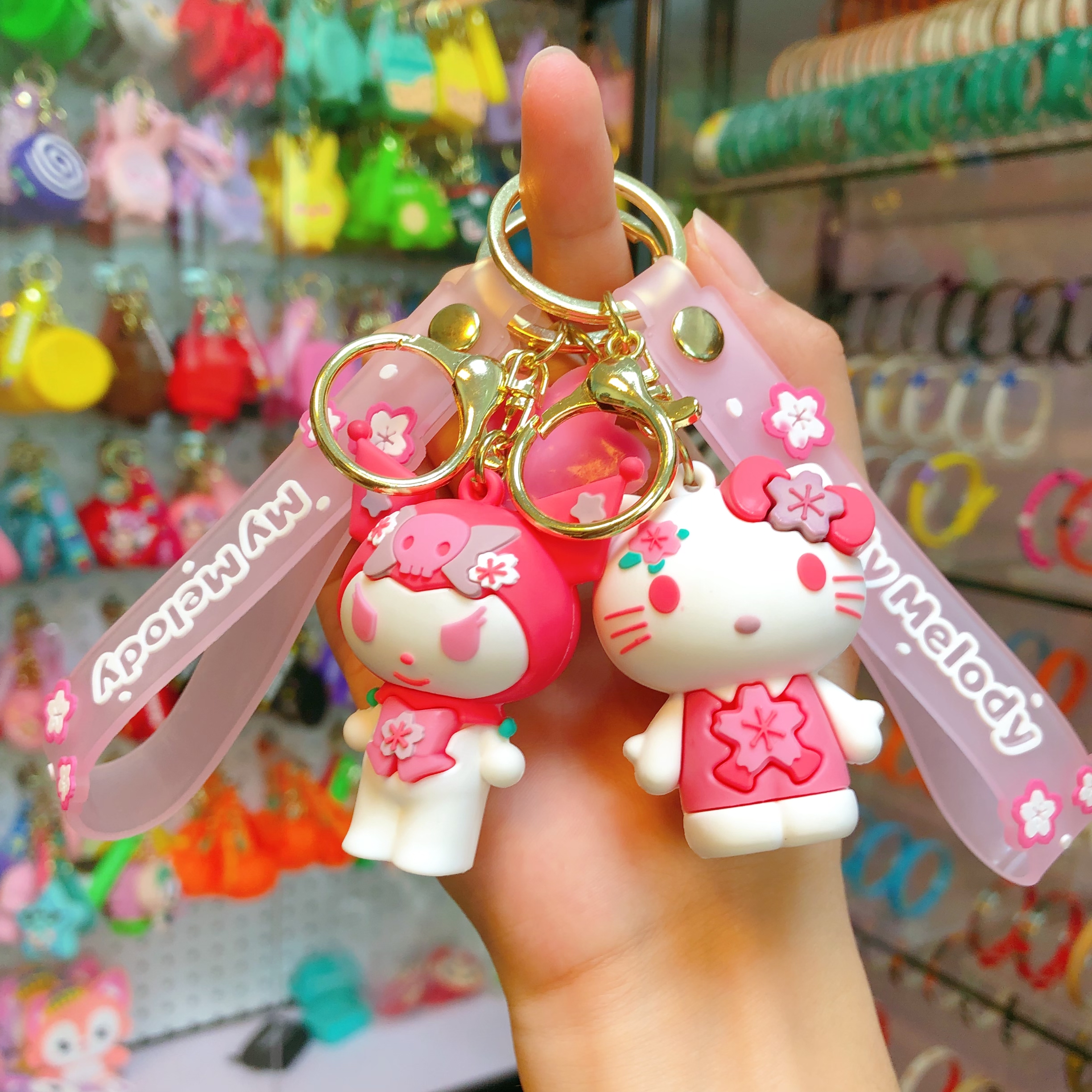 Sakura Sanrio Keychain Pendant Figurine Set, Pink Sakura Series Kuromi Laurel Dog Figurine Pendant Item Picture